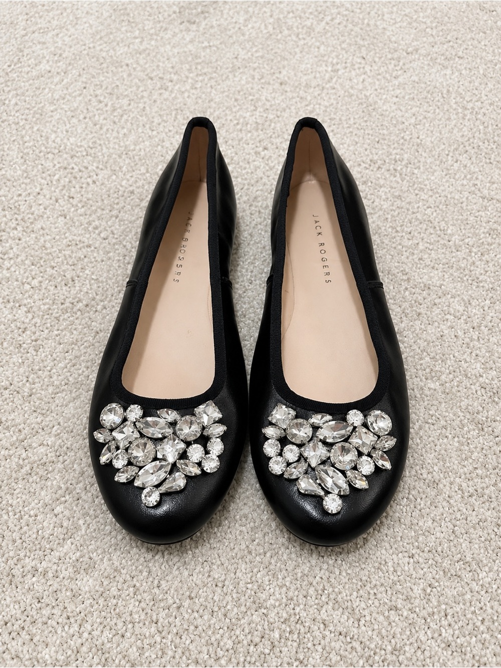 NWOT Jack Rogers Crystal Embellished Ballet Flats Black Leather Women’s size 7